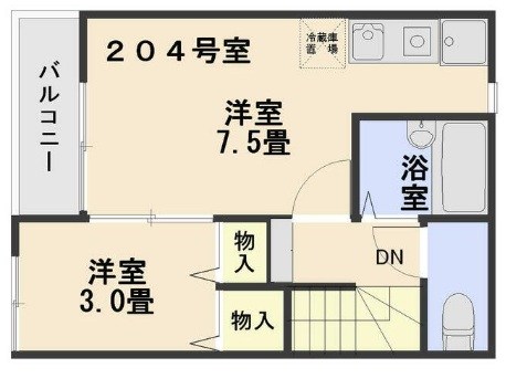 シャンブル極 204号室 間取り