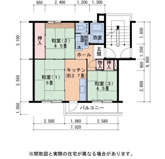 UR泉北竹城台一丁団地7号棟 間取り図