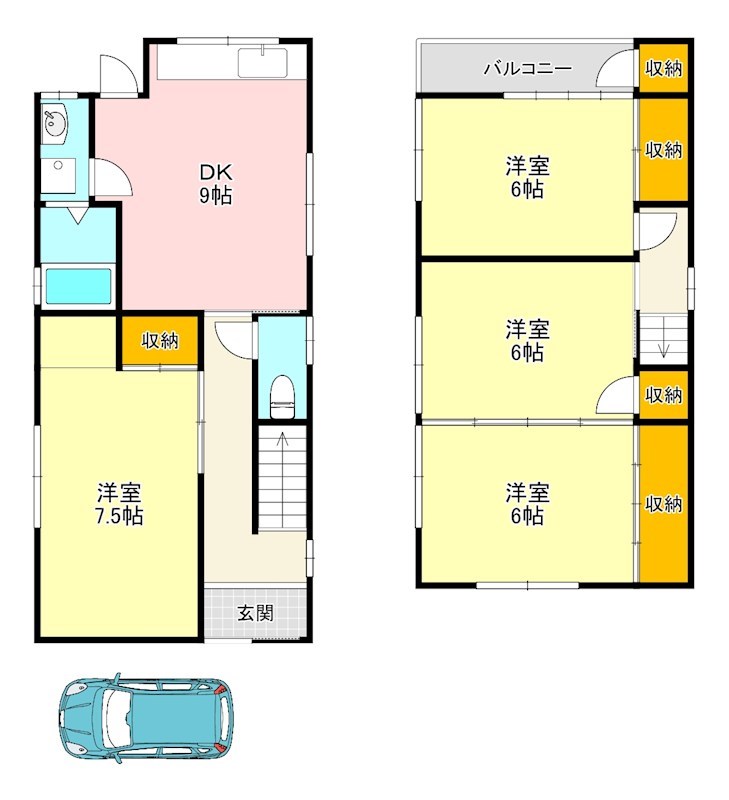 美原区南余部戸建貸家 間取り図