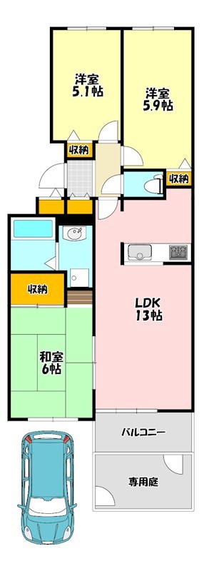 ヒルズ金剛寺池壱番館Ｂ棟 間取り図