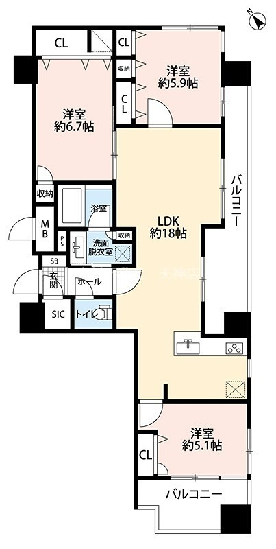アクタス渡辺通パークシティ 間取り