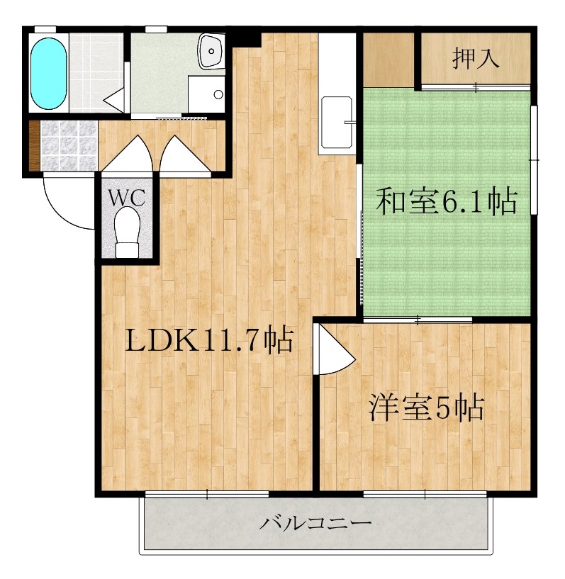 サニーサイドＢ棟 102号室 間取り