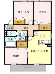 メルベーユⅡA 101号室 間取り
