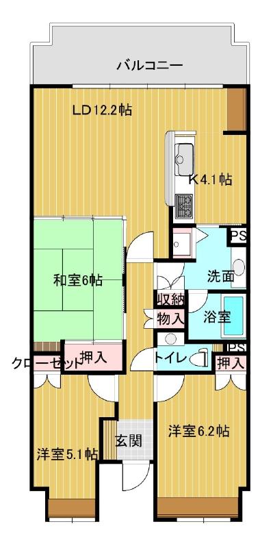 グランディア千舟 1303号室 間取り