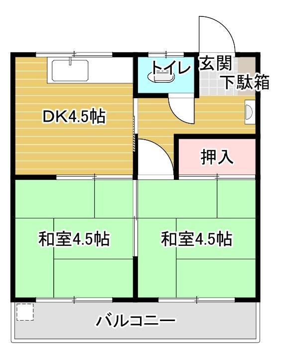 石岡荘 203号室 間取り