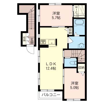 メゾンド　ル・シエル【積水ハウス施工２ＬＤＫシャーメゾン】 201号室 間取り