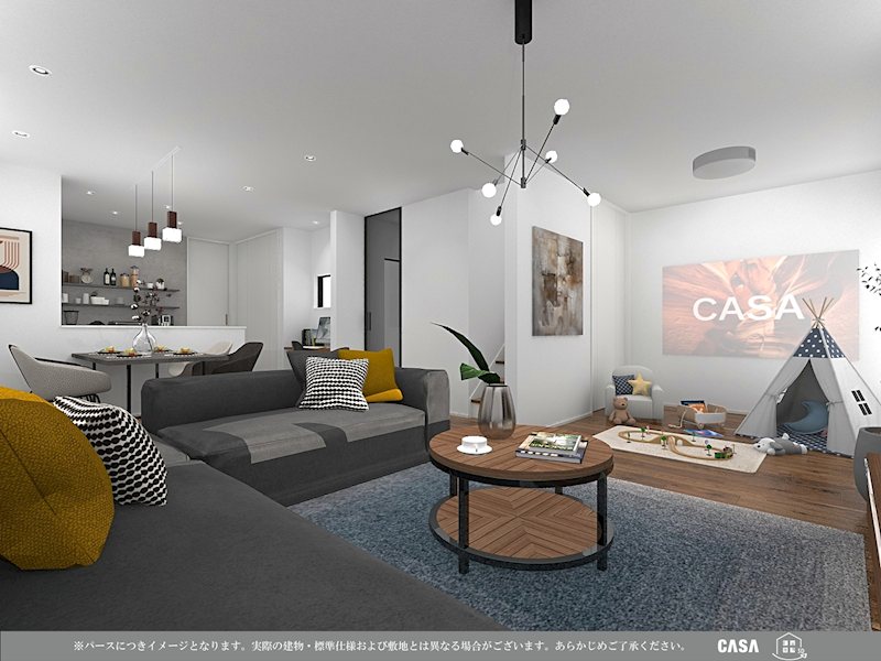 【CASA】川西市向陽台1丁目 建築条件無し売土地 建物プラン例（パース・内観）