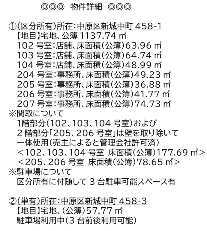 中原区新城中町事務所（１階・２階・区分）・土地 その他