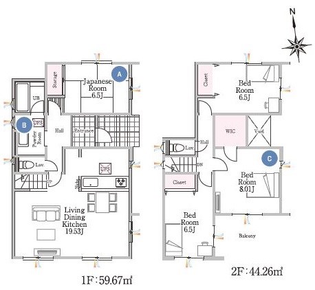 GRAN FELIDIA福津市津屋崎1丁目新築戸建て全3棟　1号棟 間取図・土地図