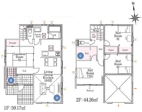 GRAN FELIDIA福津市津屋崎1丁目新築戸建て全3棟　2号棟 間取図・土地図