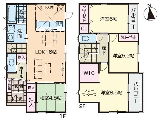 福津市福間南3丁目新築戸建て全7区画　2号地 間取図・土地図