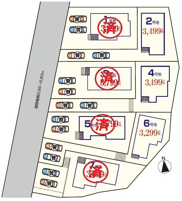 福津市福間南3丁目新築戸建て全7区画　2号地 全体区画図