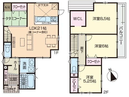 福津市福間南3丁目新築戸建て全7区画　6号地 間取図・土地図