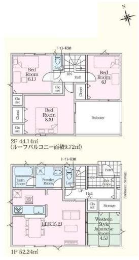 那珂郡東海村大字亀下　2号棟 間取図・土地図