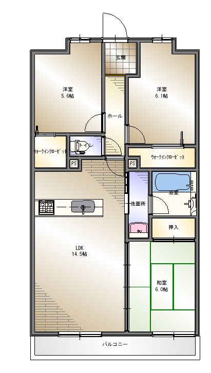 アルファスマート星越 606号室 間取り図