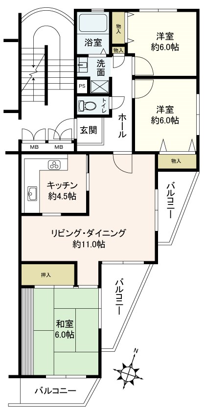 グリーンハイツ東多田弐号棟 間取図・土地図