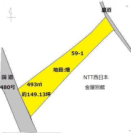 【売土地】有田川町金屋　約149.13坪 間取図・土地図