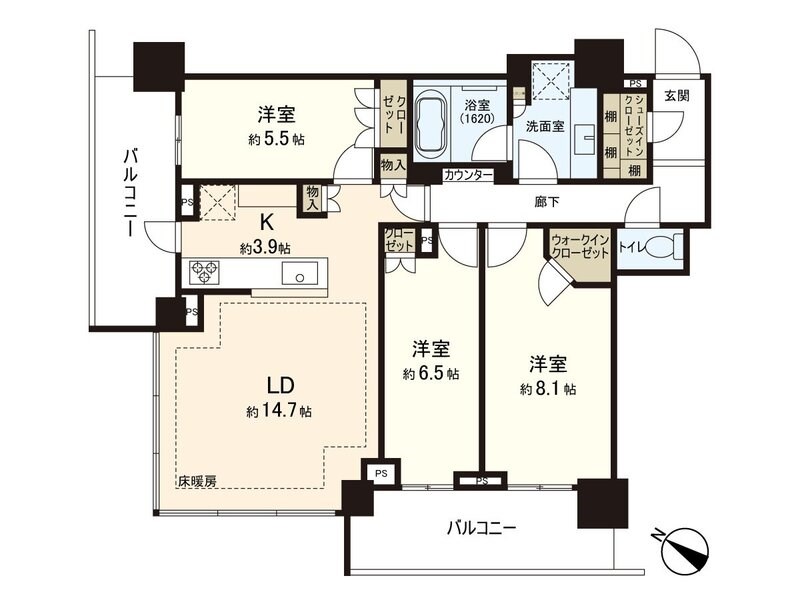Brillia Tower西新 1103号室 間取り図
