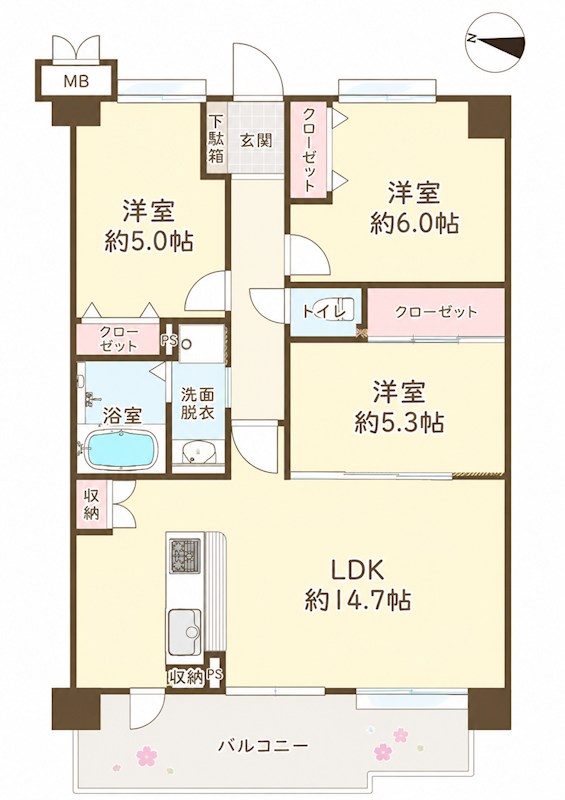 スカイハイツ神松寺 603号室 間取り図
