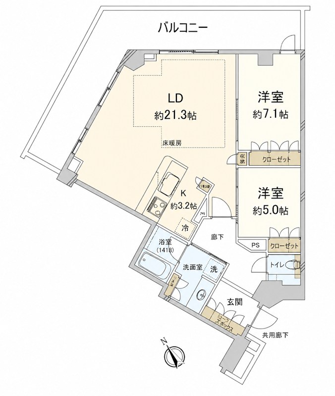 ザ・パークハウス福岡タワーズWEST 1710号室 間取り図