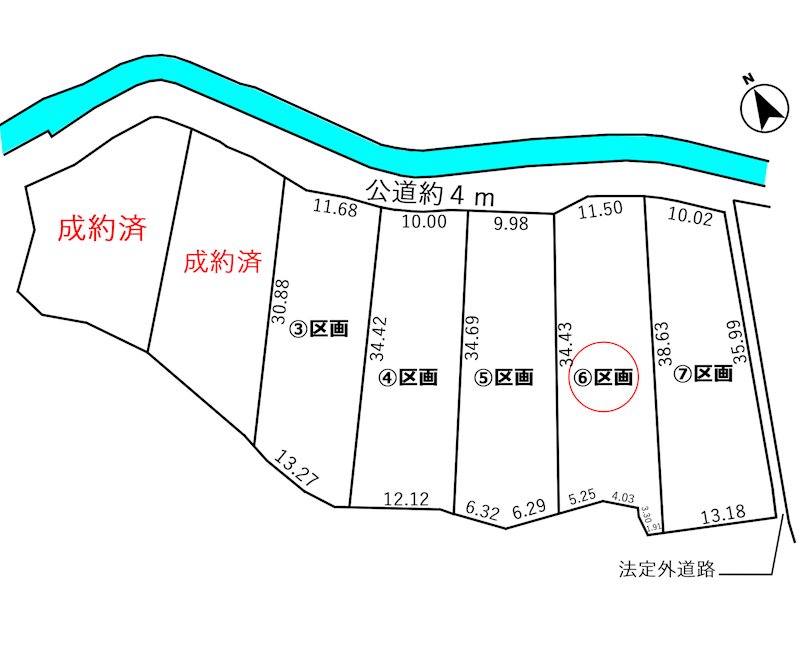 蒲郡市金平町頂拝10番3【③】、10番4【④】、10番5【⑤】、10番6【⑥】、10番７【⑦】　⑥区画 間取図・土地図