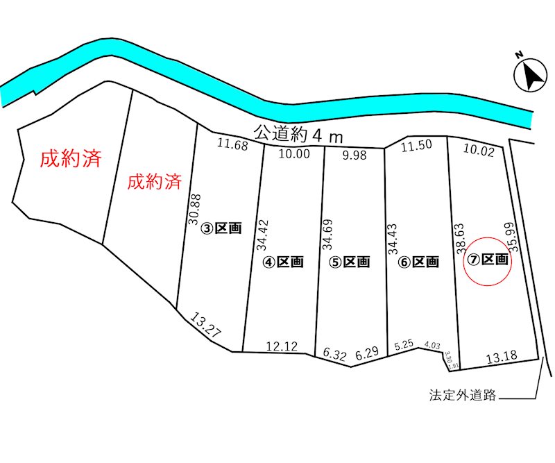 蒲郡市金平町頂拝10番3【③】、10番4【④】、10番5【⑤】、10番6【⑥】、10番７【⑦】　⑦区画 区画図
