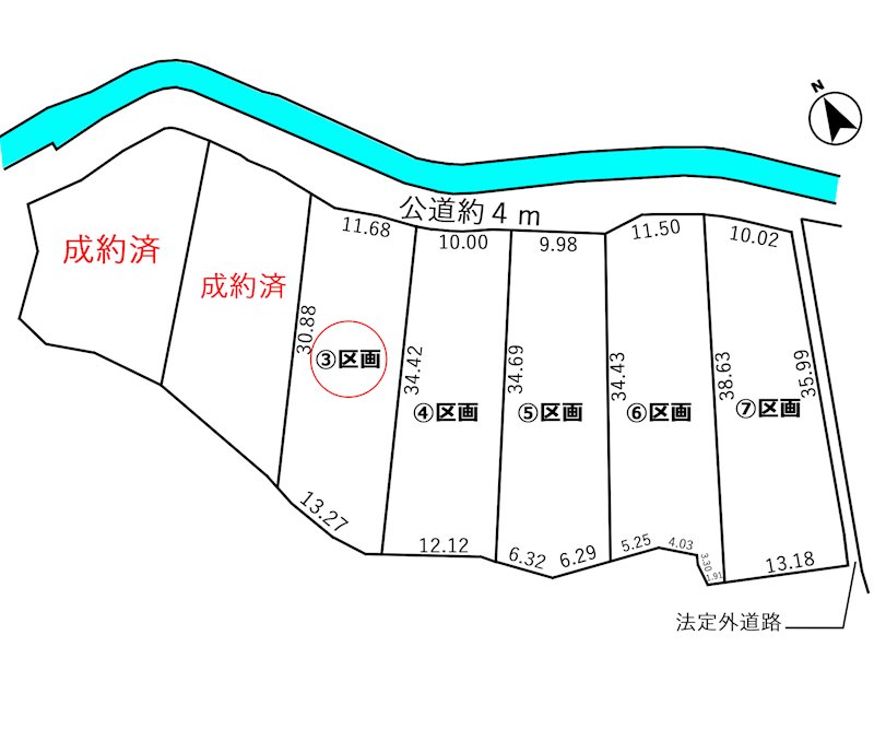 蒲郡市金平町頂拝10番3【③】、10番4【④】、10番5【⑤】、10番6【⑥】、10番７【⑦】　③区画 区画図