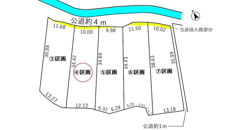 蒲郡市金平町頂拝10番3【③】、10番4【④】、10番5【⑤】、10番6【⑥】、10番７【⑦】　④区画 区画図