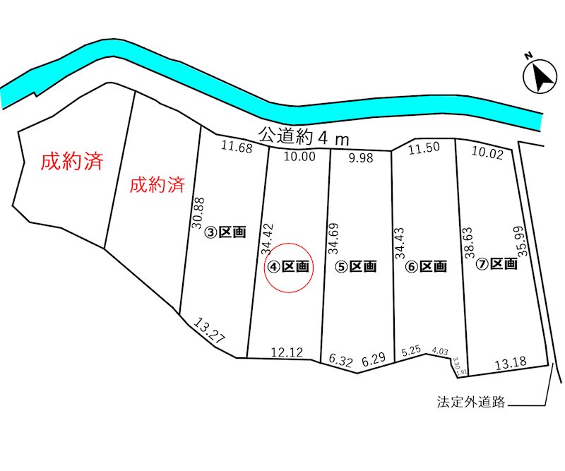 蒲郡市金平町頂拝10番3【③】、10番4【④】、10番5【⑤】、10番6【⑥】、10番７【⑦】　④区画 区画図