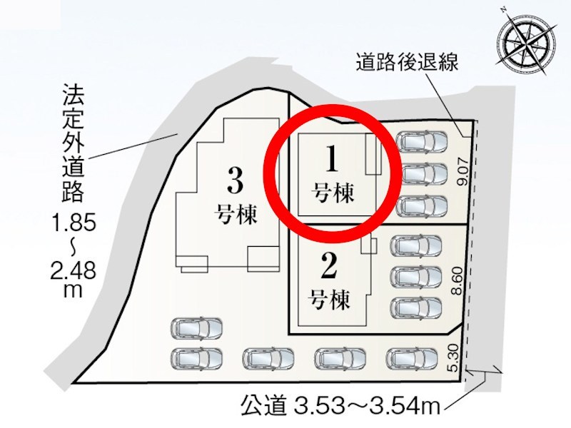 蒲郡市形原町北大明地　1号棟 全体区画図