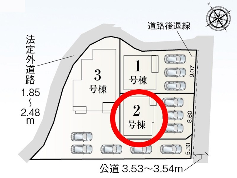 蒲郡市形原町北大明地　2号棟  全体区画図