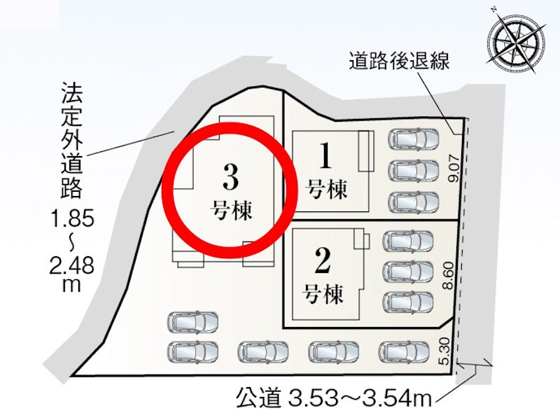 蒲郡市形原町北大明地　3号棟  全体区画図