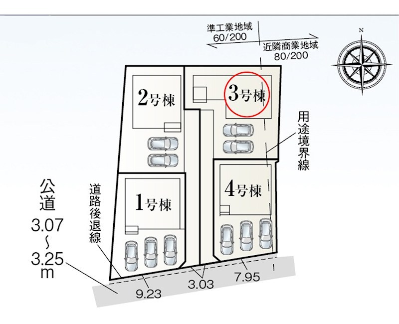 蒲郡第55形原町　3号棟   全体区画図