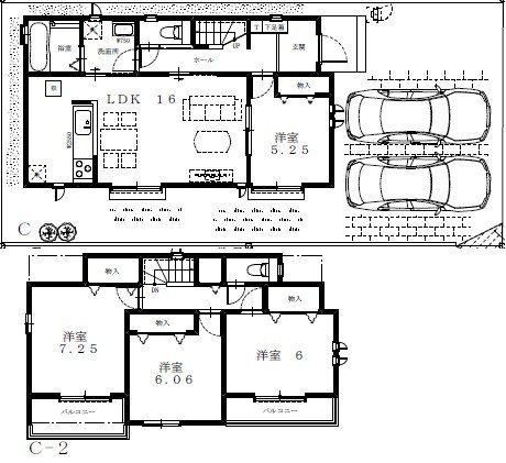 裏宿C号棟 間取図・土地図