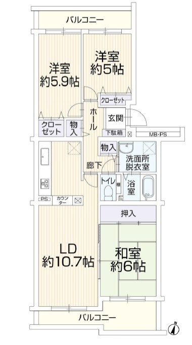 サンビームヒルズ西菅5号棟 間取図・土地図