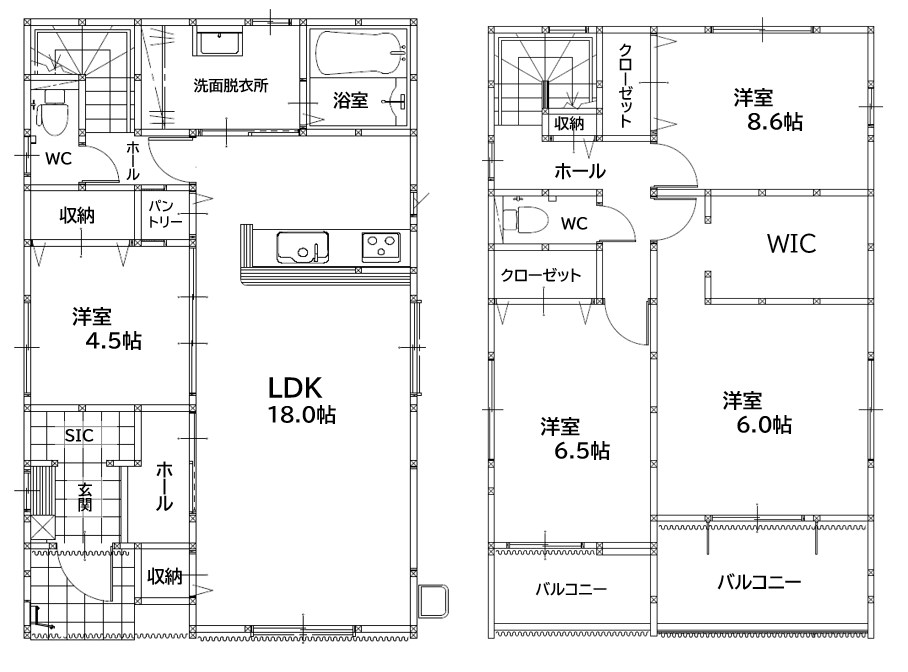 本城東六丁目新築戸建1号棟　2期 間取図・土地図