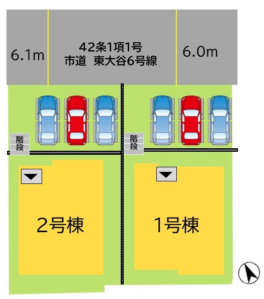 東大谷二丁目新築戸建1号棟　1期 全体区画図