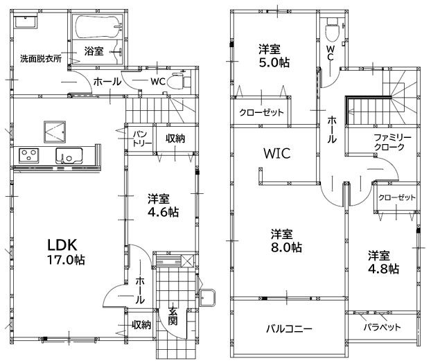 東二島五丁目新築戸建1号棟　2期 間取図・土地図