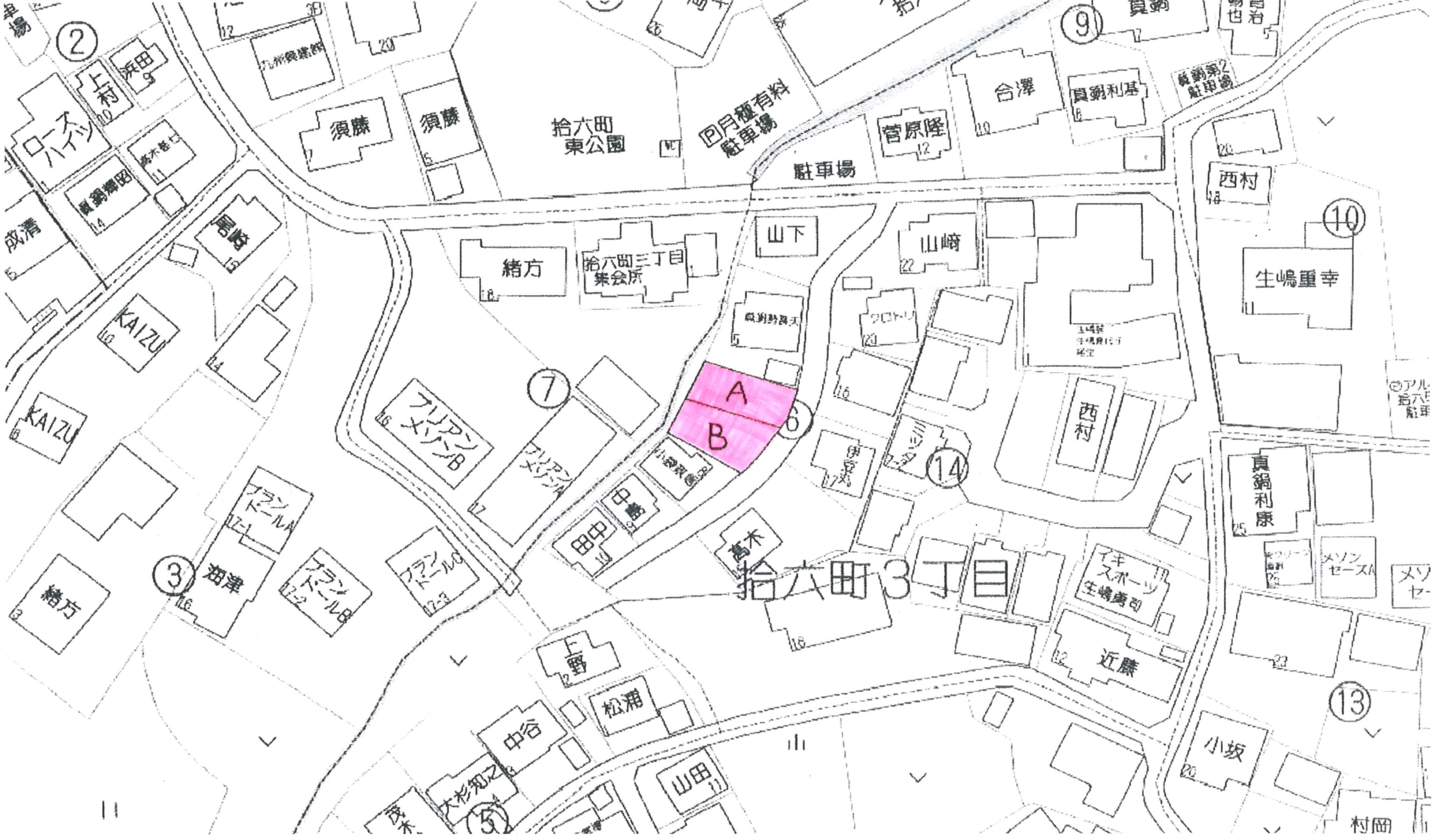 拾六町三丁目新築戸建 間取図・土地図