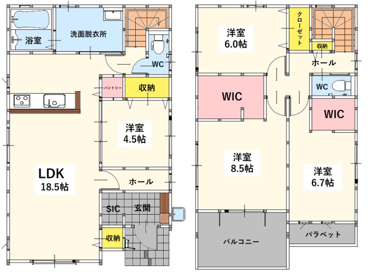 本城一丁目新築戸建1号棟　2期 間取図・土地図