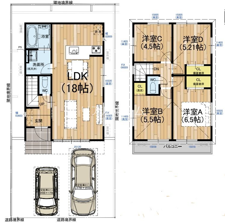 大原野上里鳥見町1期1号地 間取り図