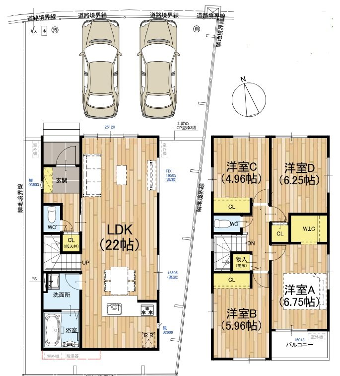 大原野上里紅葉町1期1号地 間取り図