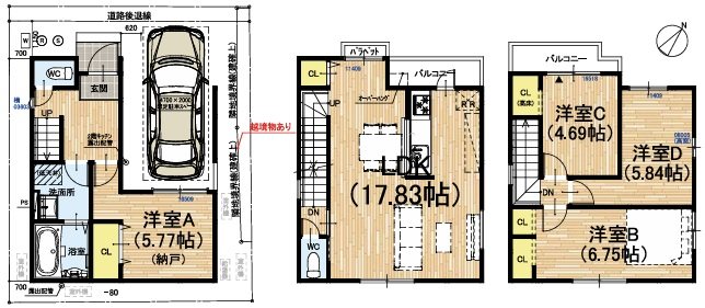 西京極西向河原町1期1号地 間取り図
