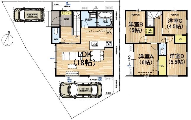 大原野上里鳥見町2期2号地 間取り図