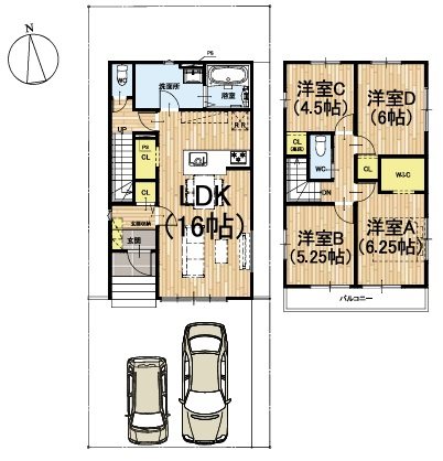大原野上里男鹿町1期1号地 間取り図