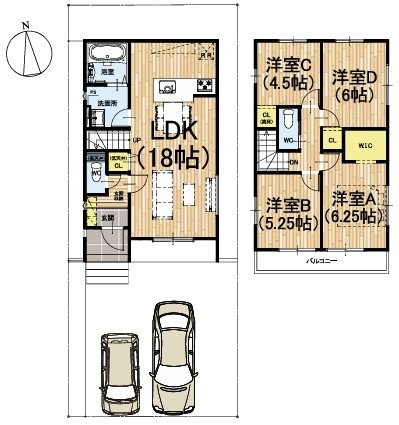 大原野上里男鹿町1期2号地 間取り図