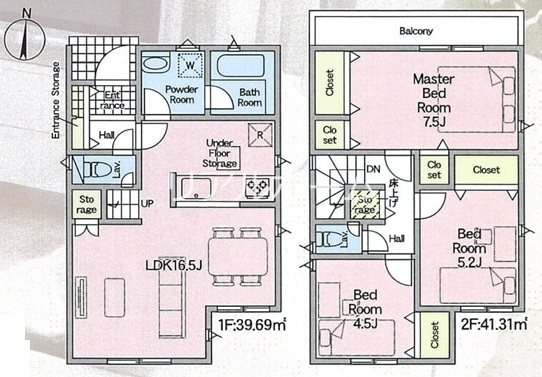 大原野上里男鹿町1号棟 間取り図