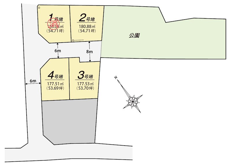 栗東市笠川　建築条件付売土地（全4区画） 区画図