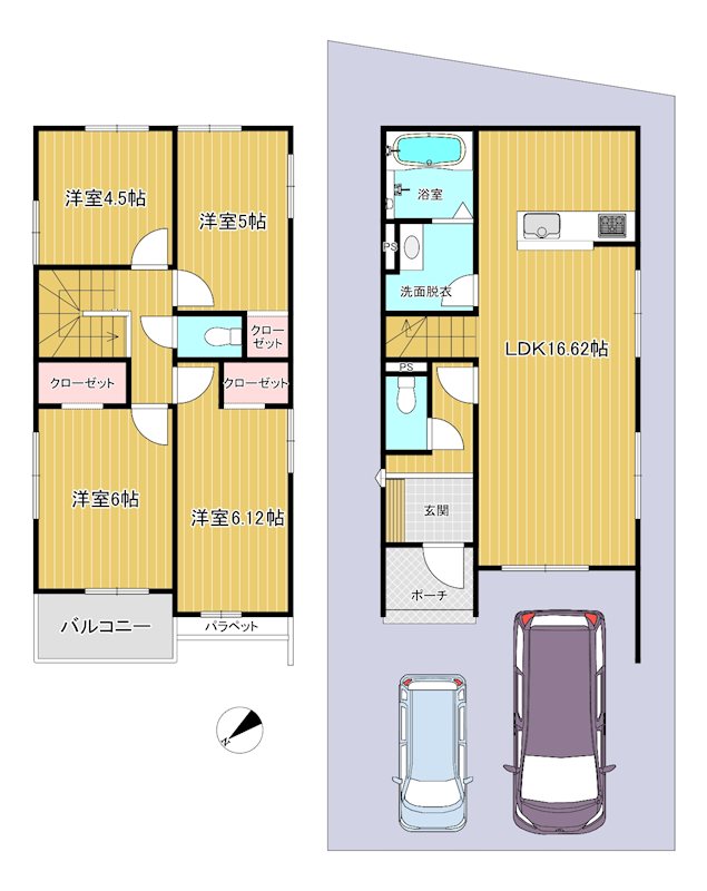 草津市草津町　新築戸建（全2棟） 間取図・土地図