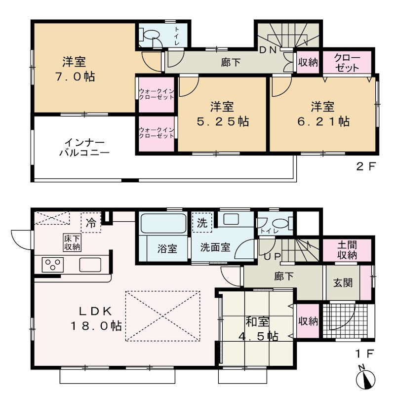 甲府市羽黒町全3棟２号棟　新築戸建  間取図・土地図
